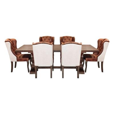 Potato Barn 7 Piece Dining Table With Leather Wingback Chairs