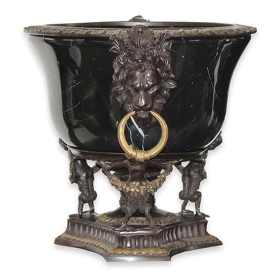 Maitland-Smith Black Marble Urn with Lion Heads