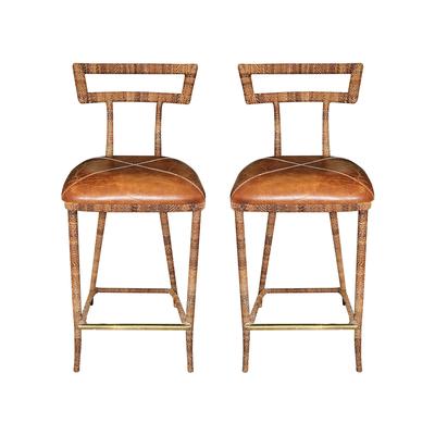 Pair of Jupe Wrapped Leather Barstools