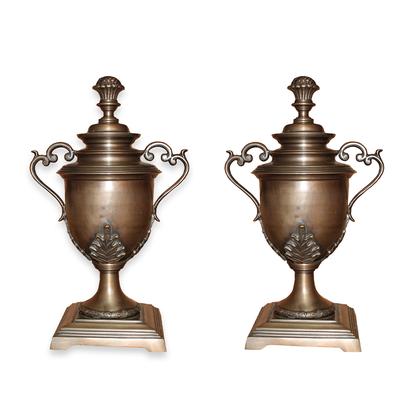 Pair of Decorative Crafts Brass Urns 