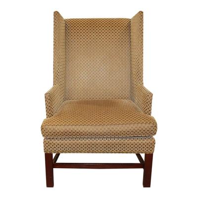 Hickory Gold & Brown Pattern Wingback Chair