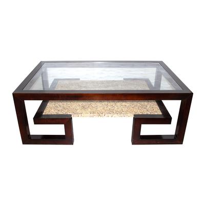 Century Brown Mahogany Wood and Marble Table 
