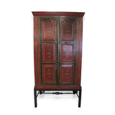 Asian Inspired Painted Floral Display Cabinet 