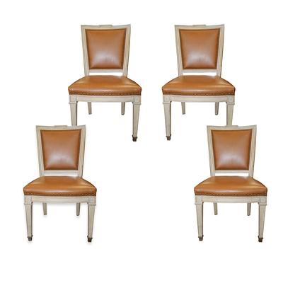 Set of 4 Fabric & Leather Custom Dining Chairs