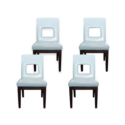 Set of 4 Aqua Square Cutout Dining Chairs 