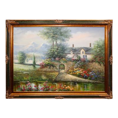  Signed Cottage and Pond Painting