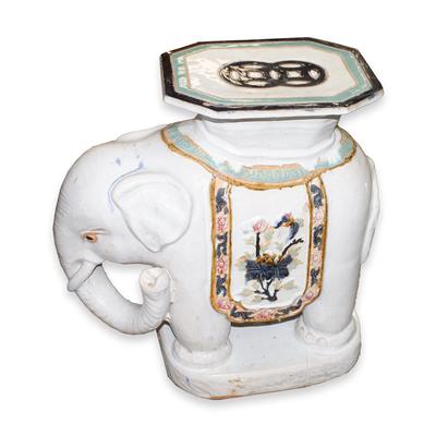White Ceramic Elephant Stool 