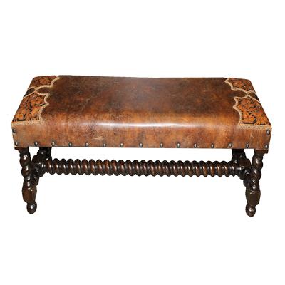 Rustic Hand Tooled Leather Bench