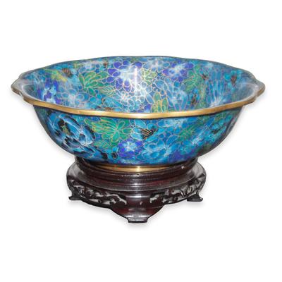 Cloisonne Bowl With Wood Stand 