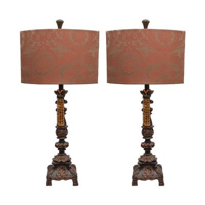 Set of 2 Orange Wood Lamps