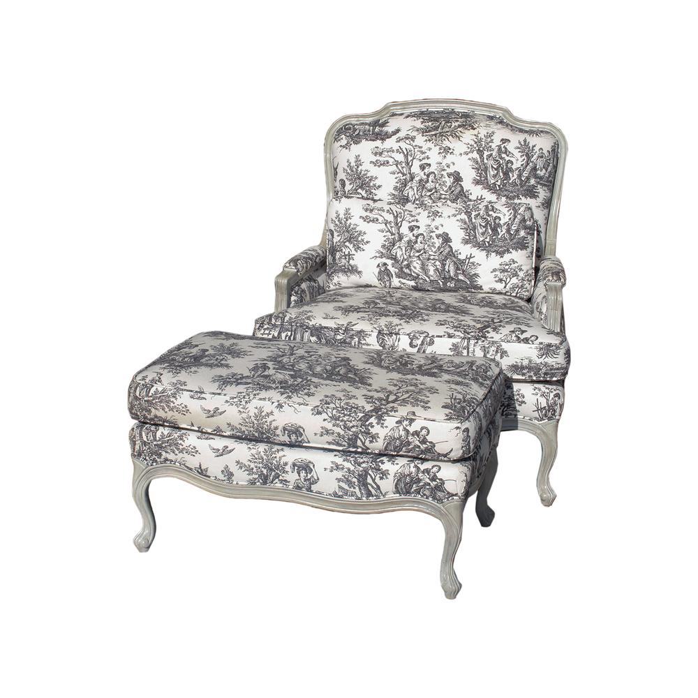  Toile Fabric Chair With Ottoman