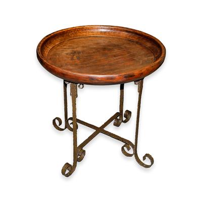 Round Wood Table with Iron Accents 