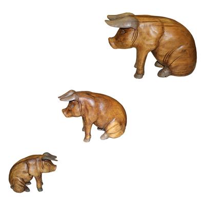 Set of 3 Wood Pigs