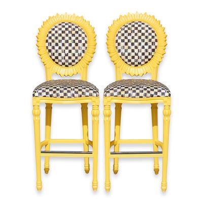 Pair of Yellow Mackenzie Childs Sunflower Barstools