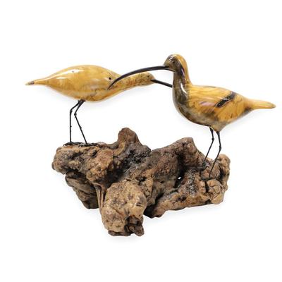 Pair of Wooden Birds on Driftwood 