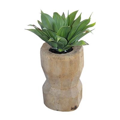 Faux Agave Plant in Raw Wood Planter