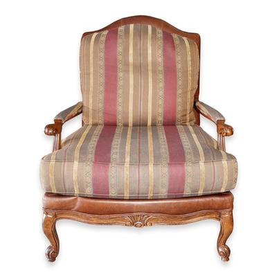 Ethan Allen Striped Fabric Leather Frame Chair