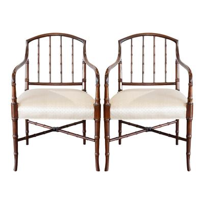 Hickory Chair Pair of Faux Bamboo Armchairs