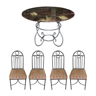5 Piece Granite Top Metal Base Dining Table with 4 Chairs