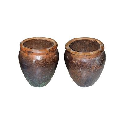 Pair of Round Brown Planter Pots