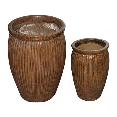 Pair of Ridged Brown Planter Pots