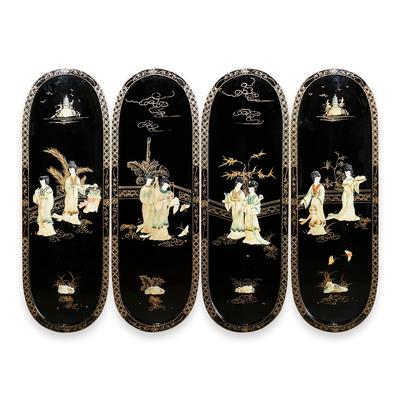 Set of 4 Lacquered Asian Panels