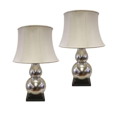 Pair of Silver Lamps with Off White Shades 