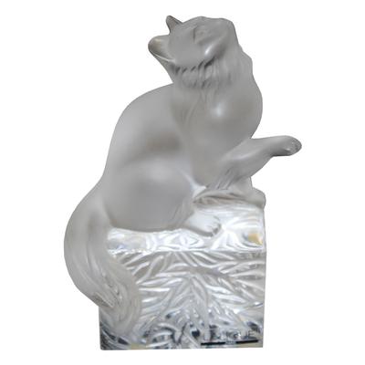 Lalique Frosted Cat on Base