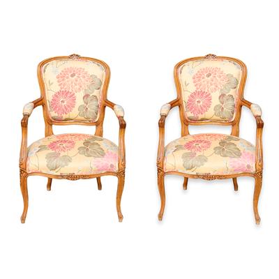 Pair French Floral Pattern Armchairs 