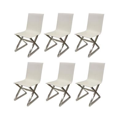 Set of 6 Chrome and Off White Dining Chairs 