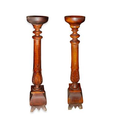 Pair of Rustic Wood Candle Sticks