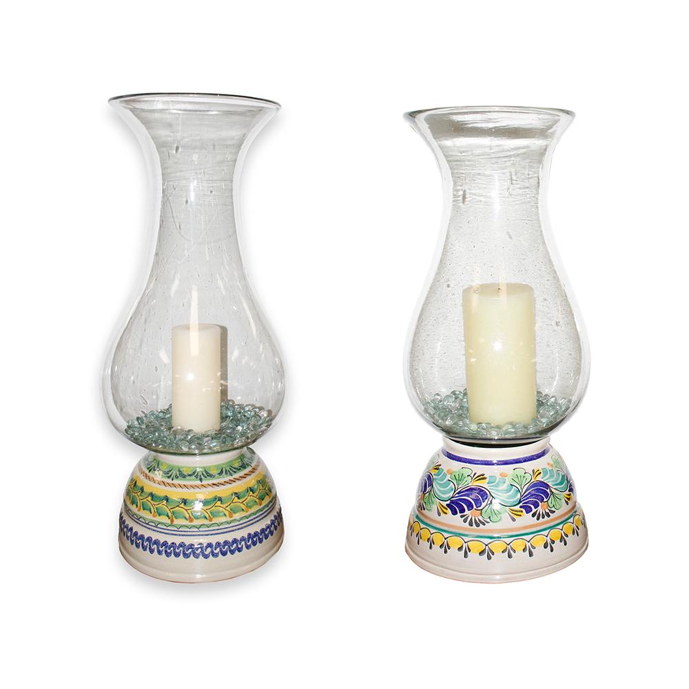  Pair Of Glass + Ceramic Candleholders