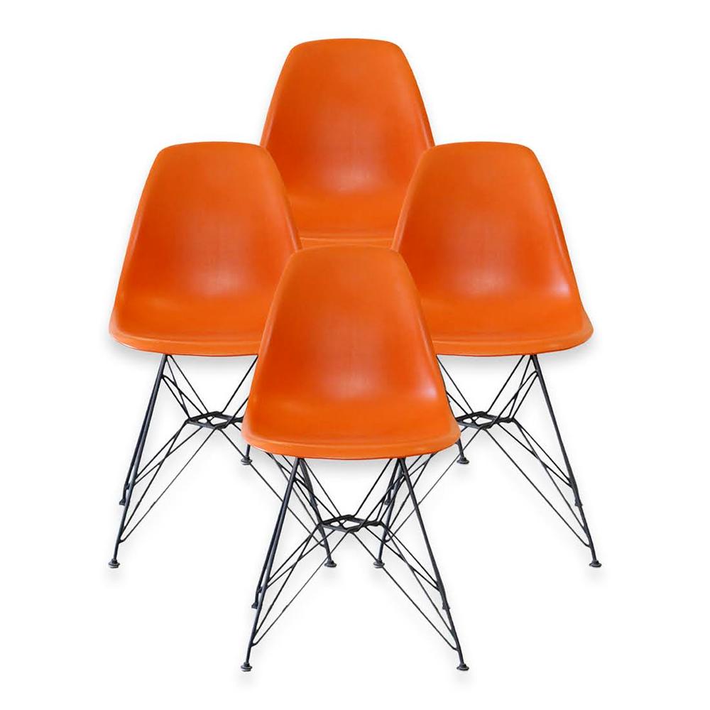  Set Of 4 Orange Modern Chairs
