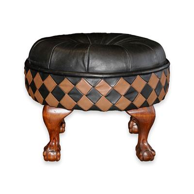 Brown Leather Footed Ottoman 