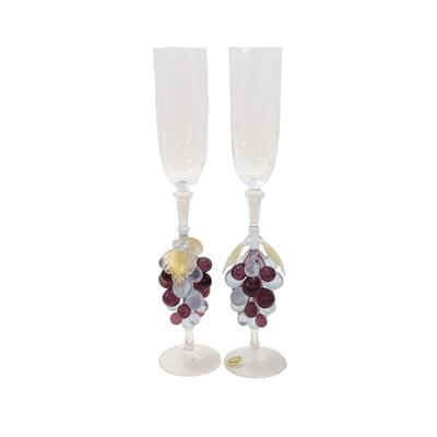 Murano Pair of Champagne Grape Detail Glasses 