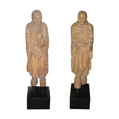 Pair of Wood Carved Monks