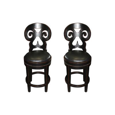 Pair of Wood and Leather Swivel Counter Stools