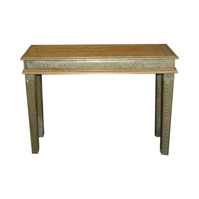 Narrow Wood Base Metal Wrapped Console