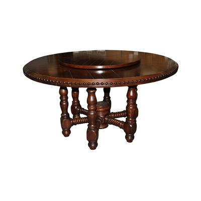 Round Dark Stain Dining Table with Lazy Susan
