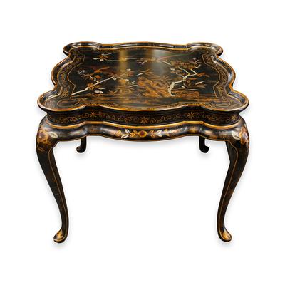 Drexel Black Chinoiserie Tray Top End Table 