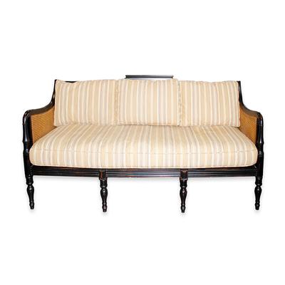 Wood Frame Black Sofa with Caning 