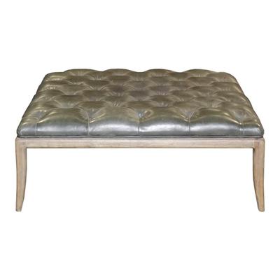 Living Spaces Square Tufted Leather Ottoman