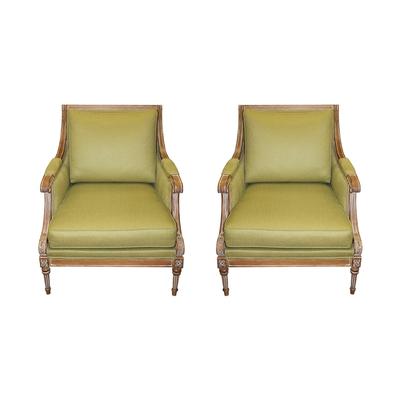 Ethan Allen Pair of Fabric Seat Wood Frame Chairs