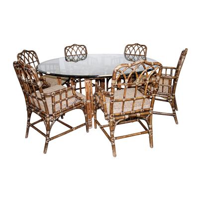 McGuire Round Glass Table with 6 Chairs