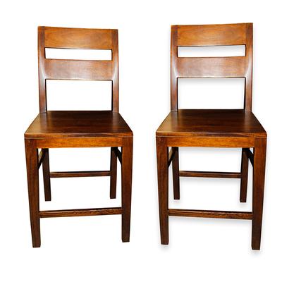 Crate & Barrel Pair of Basque Solid Wood Counter Stools 