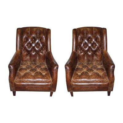 Pair of Distressed Leather Chairs