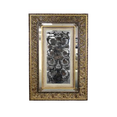 Gold Framed Mirror with Floral Center