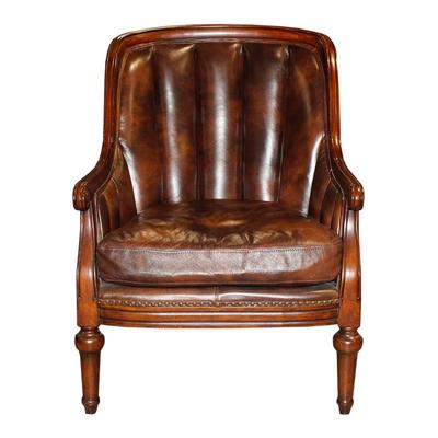 Ashley Brown Leather & Wood Trim Club Chair