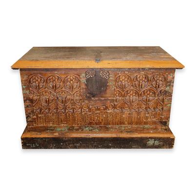 Rustic Carved Wood Chest
