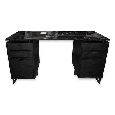 CB2 Black 6 Drawer Fullerton Marble Top Desk
